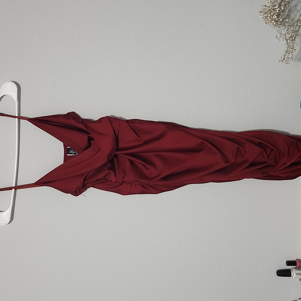 Dark red polyester maxi dress